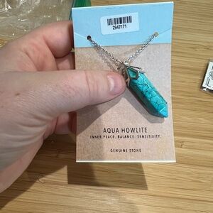 Aqua Howlite Crystal Necklace – Silver Chain (34”)